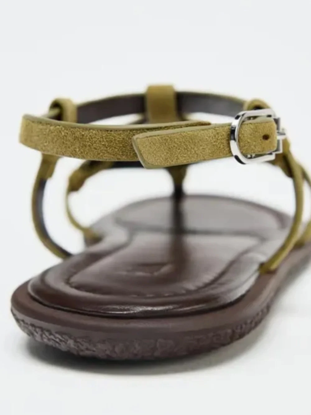 NWT! Zara Suede T-Strap Sandals in Olive Cushioned Footbed - Size 6.5 (37) - Picture 7 of 7